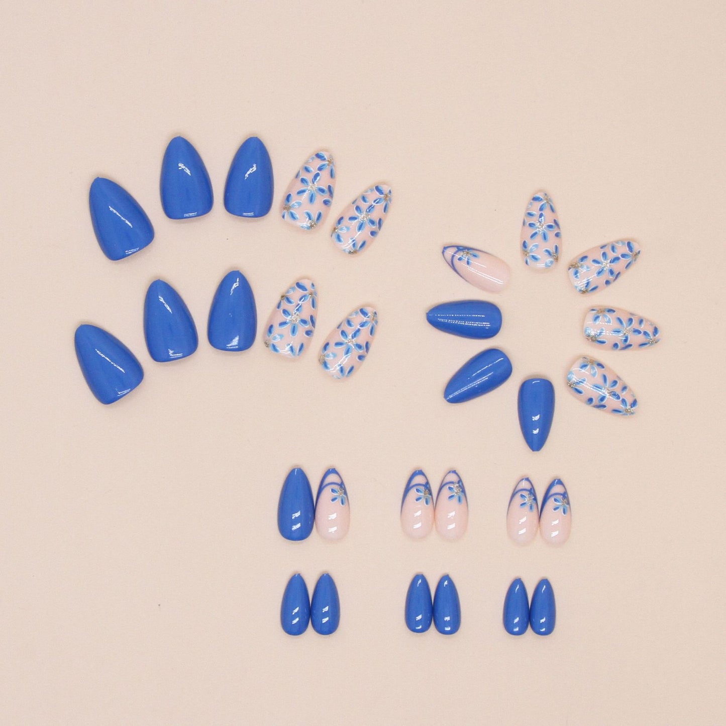 30pcs almond short desig nail beauty blue press on nail