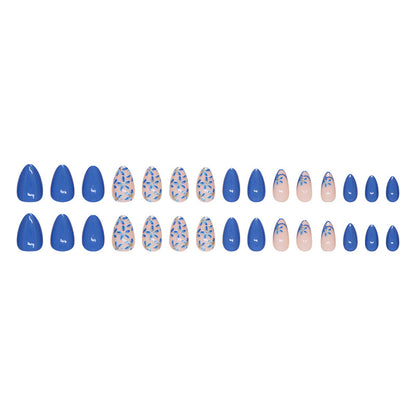 30pcs almond short desig nail beauty blue press on nail