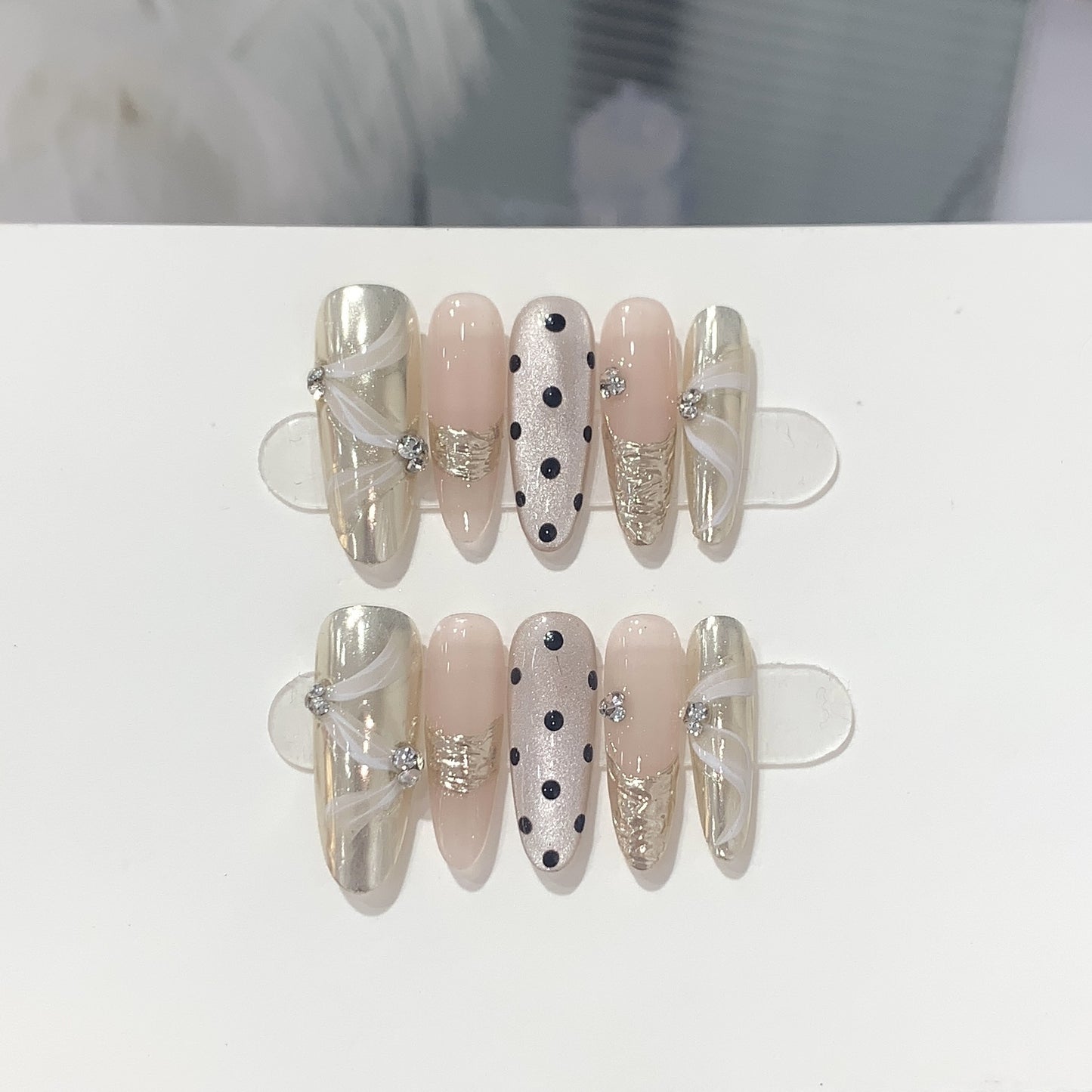 High Grade Almond Shape Polka Dot handmade press on nails