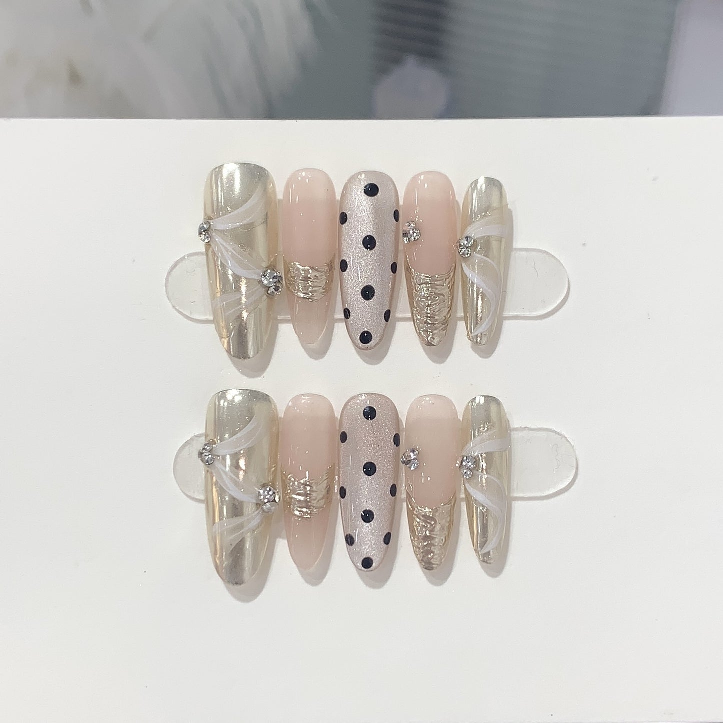 High Grade Almond Shape Polka Dot handmade press on nails