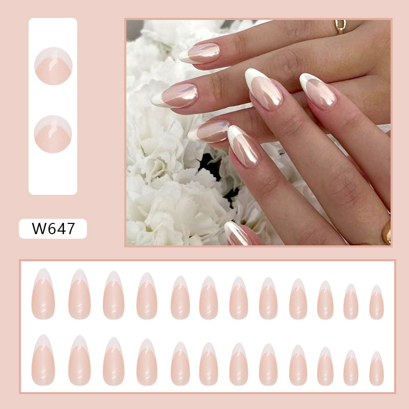 Gentle French sweet nude pink almond press on nails