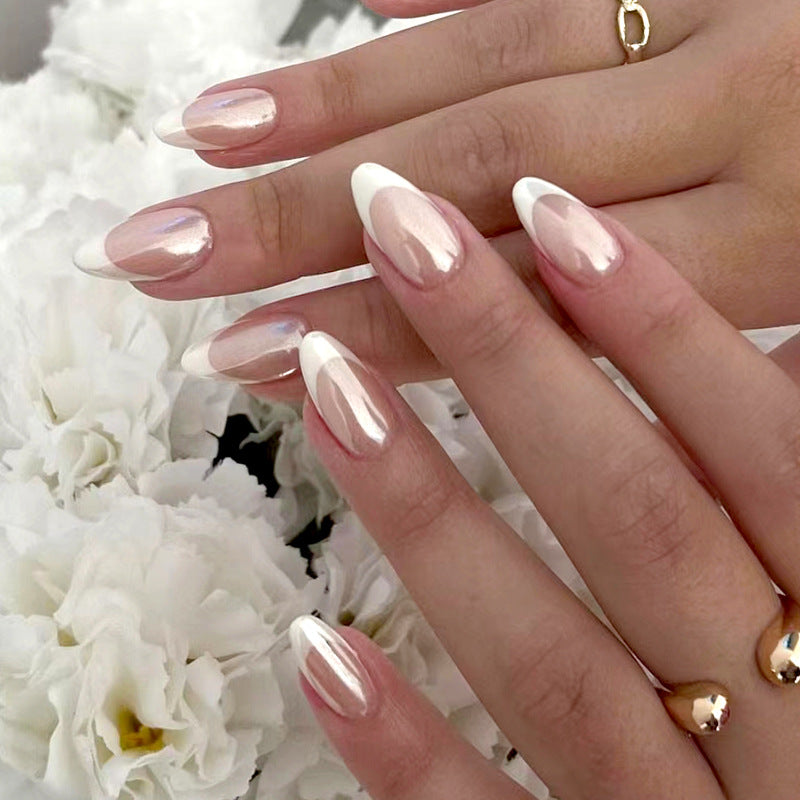 Gentle French sweet nude pink almond press on nails