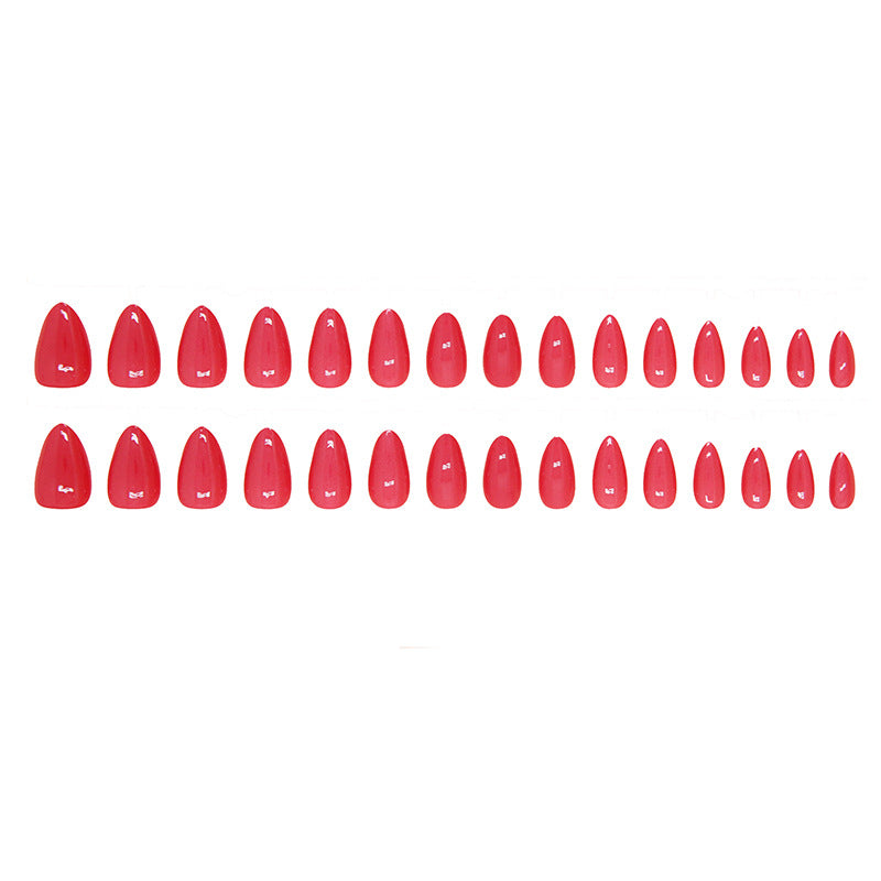 Press on nail mdium almond glossy gel short sticker glue red women false nail