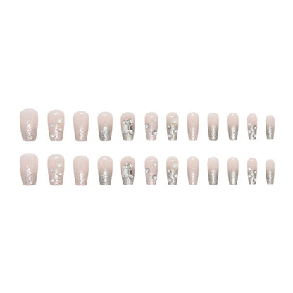 Square fake nail pearl diamond short design press on nail