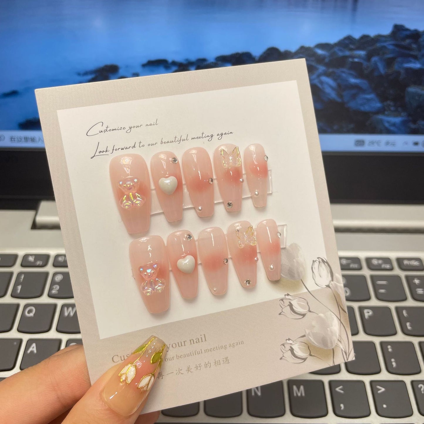 High-end Press-on nail kit 3d bear heart nail art nail adhesive