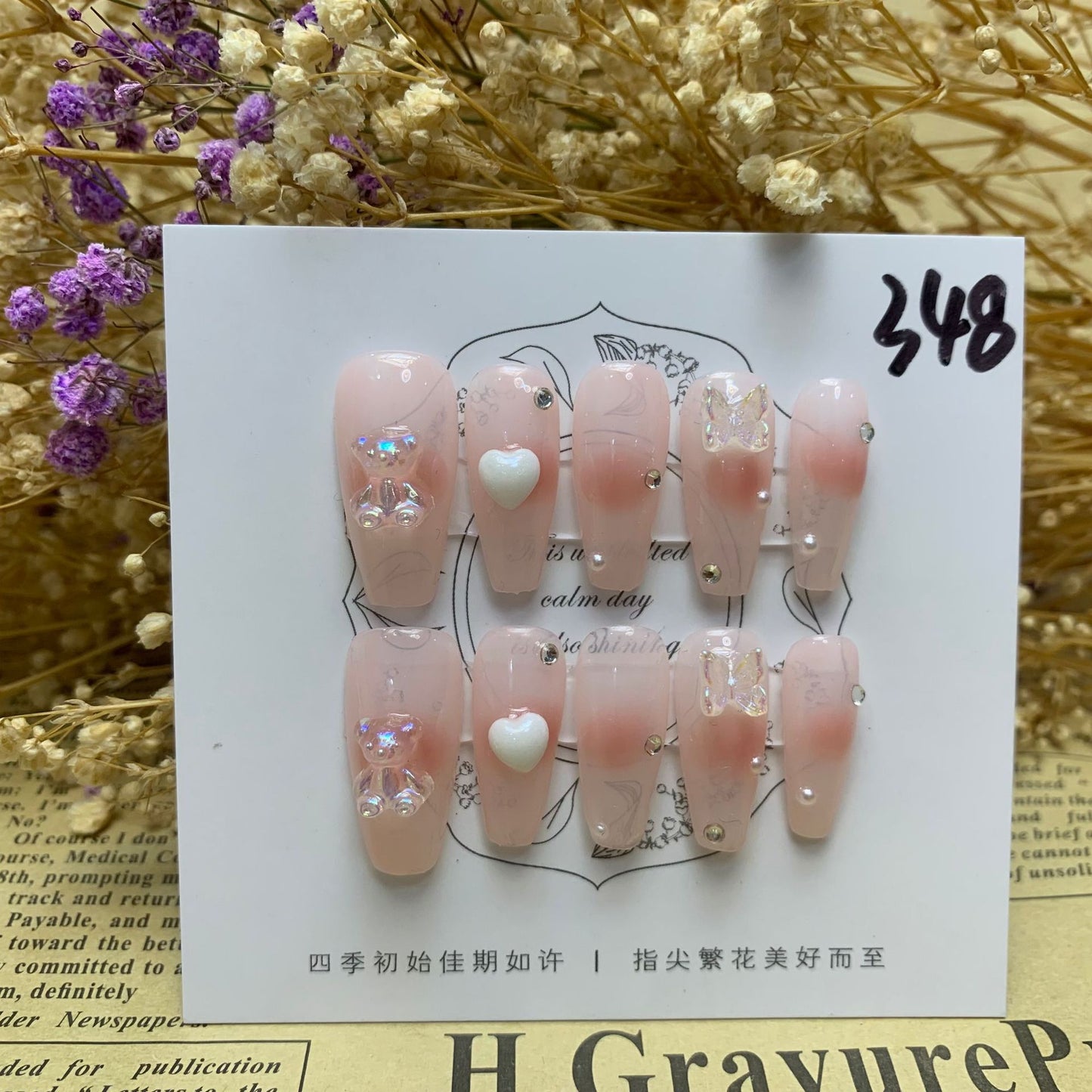 High-end Press-on nail kit 3d bear heart nail art nail adhesive