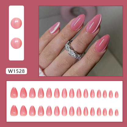 Glaze cat eye design 30pcs press on nail almond rose pink beauty fake nail