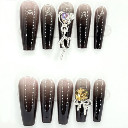 2024 Luxury new black coffee gradient ballerina press on nails