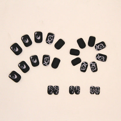 Free Shipping Matte black leopard print short nails