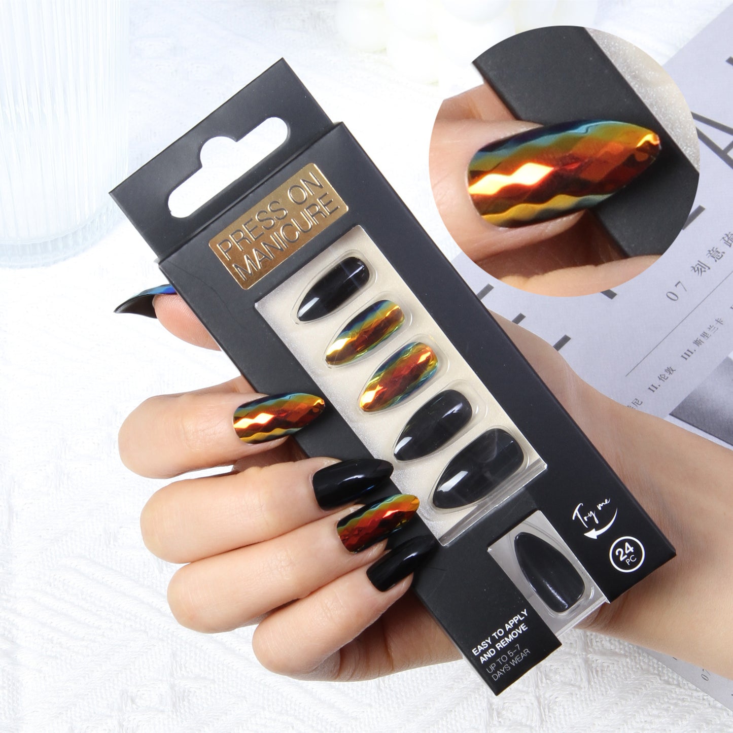 24pcs Eco-friendly Non-toxic Almond shape fake nails