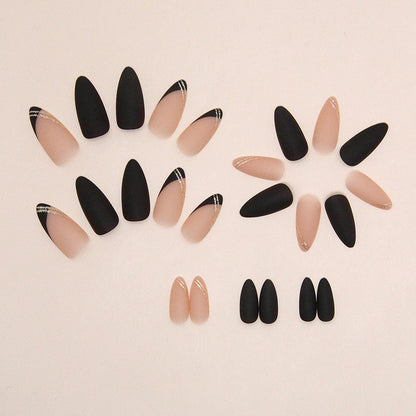 Free Shipping Minimalist black pink sweet French fake nails