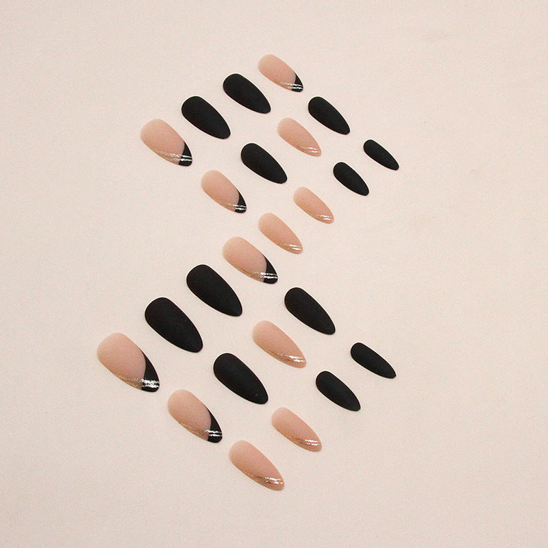 Free Shipping Minimalist black pink sweet French fake nails