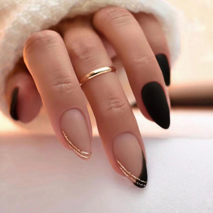 Free Shipping Minimalist black pink sweet French fake nails