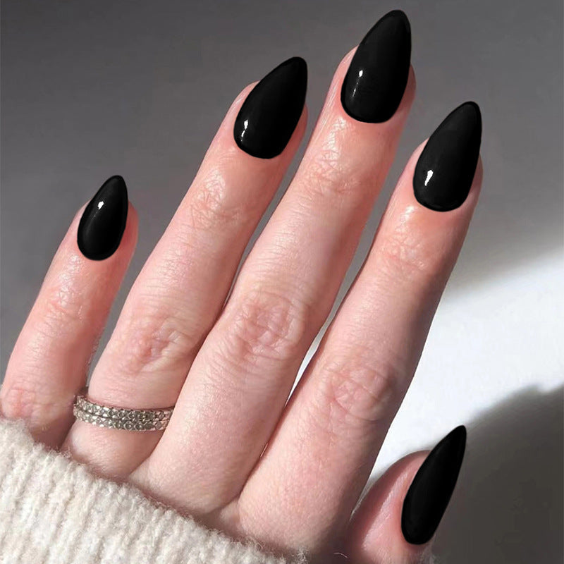 Plain color almond nail women black cool glaze 30pcs press on nail