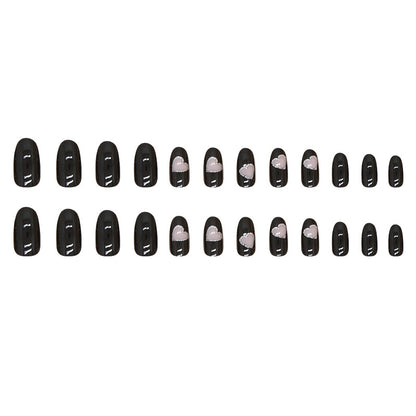 Cool girl hollow out heart design oval fake nail black press on nail