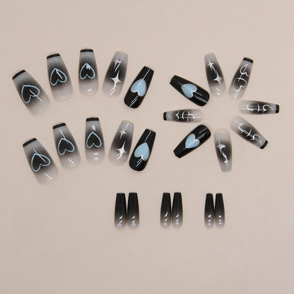 Long medium ballet black blendersilver star fake nail press on nail