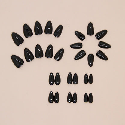 Plain color almond nail women black cool glaze 30pcs press on nail