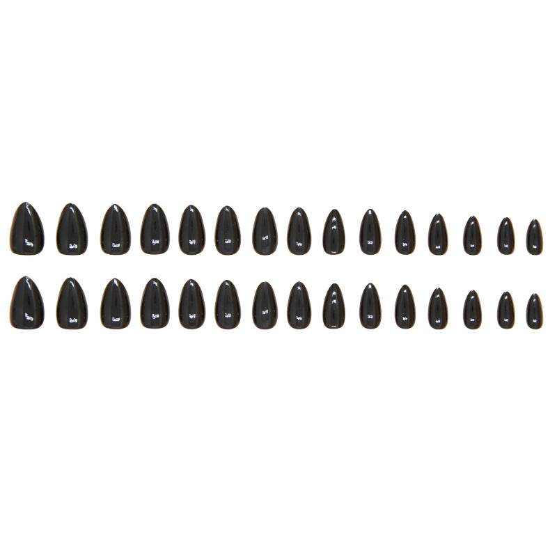 Plain color almond nail women black cool glaze 30pcs press on nail