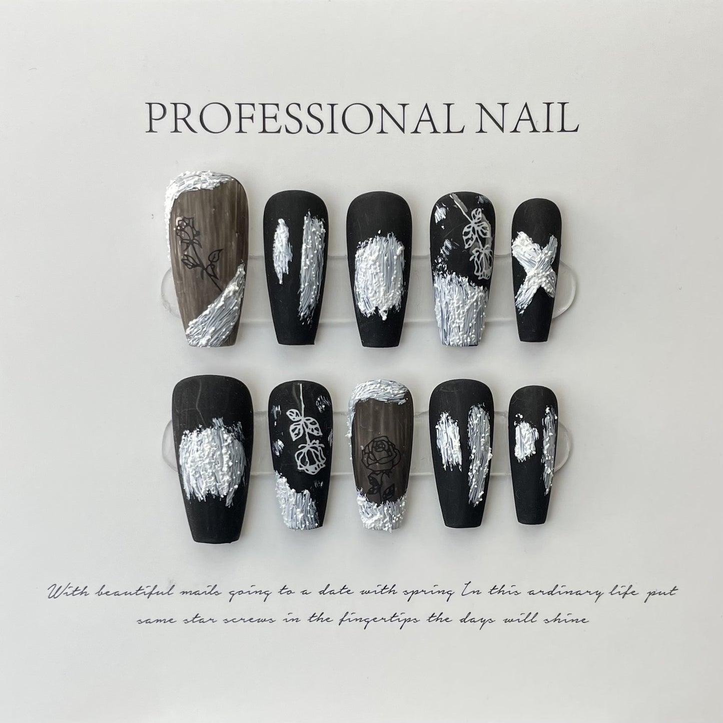 Wholesale Fake Nail Black Rose Coffin Shape Nail Art