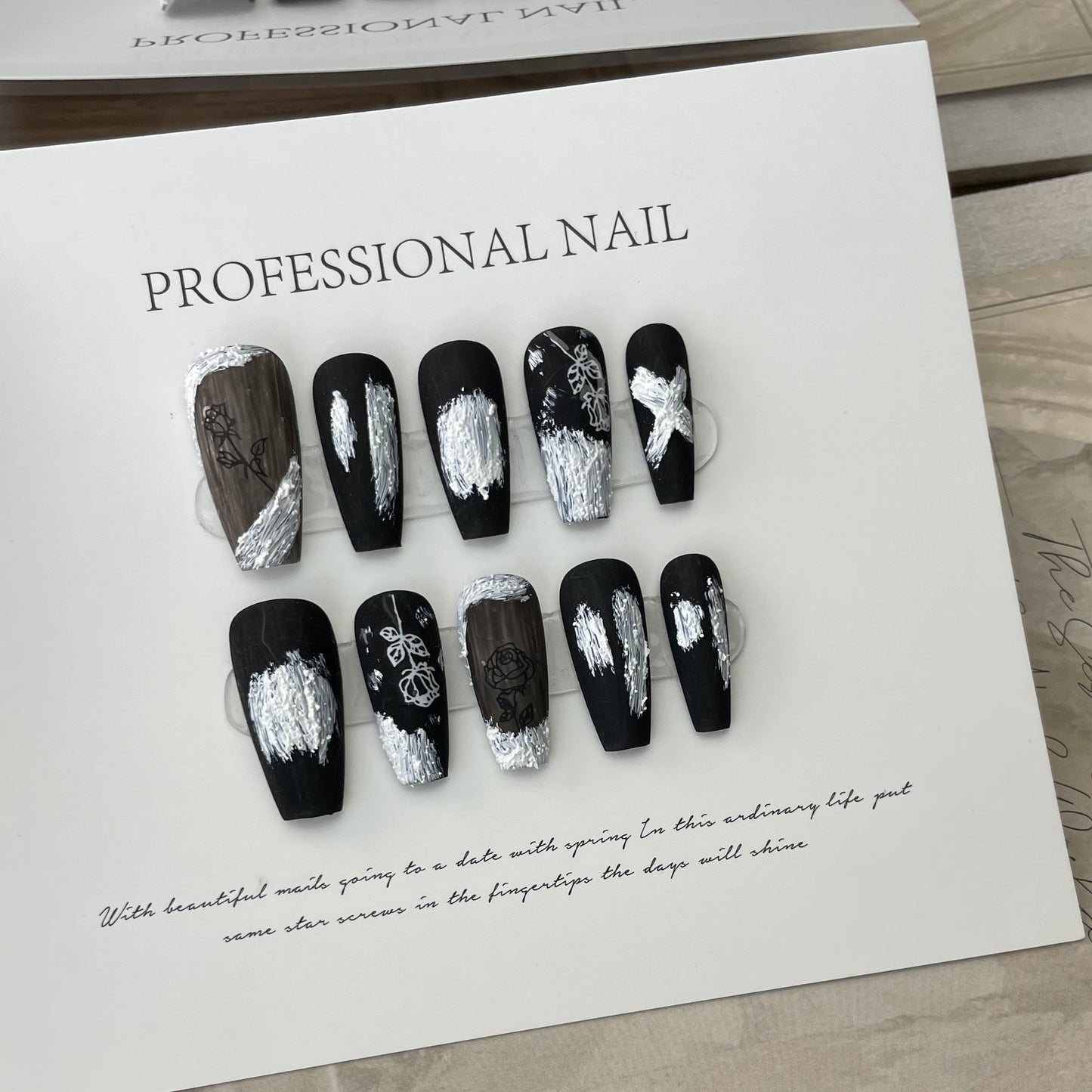 Wholesale Fake Nail Black Rose Coffin Shape Nail Art