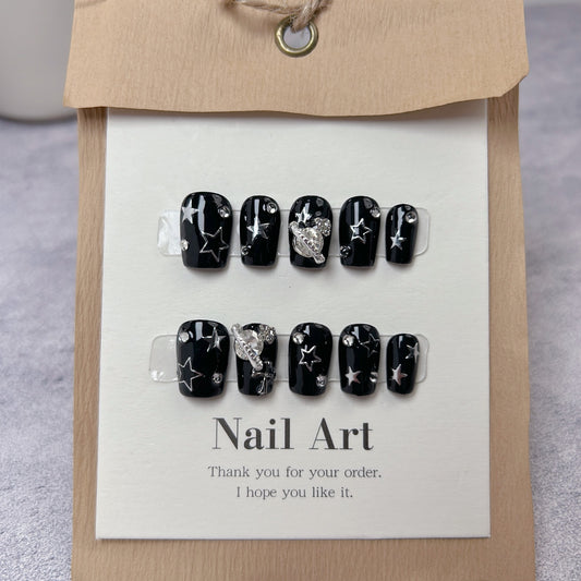 Handmade cool black star nail piece press on nail