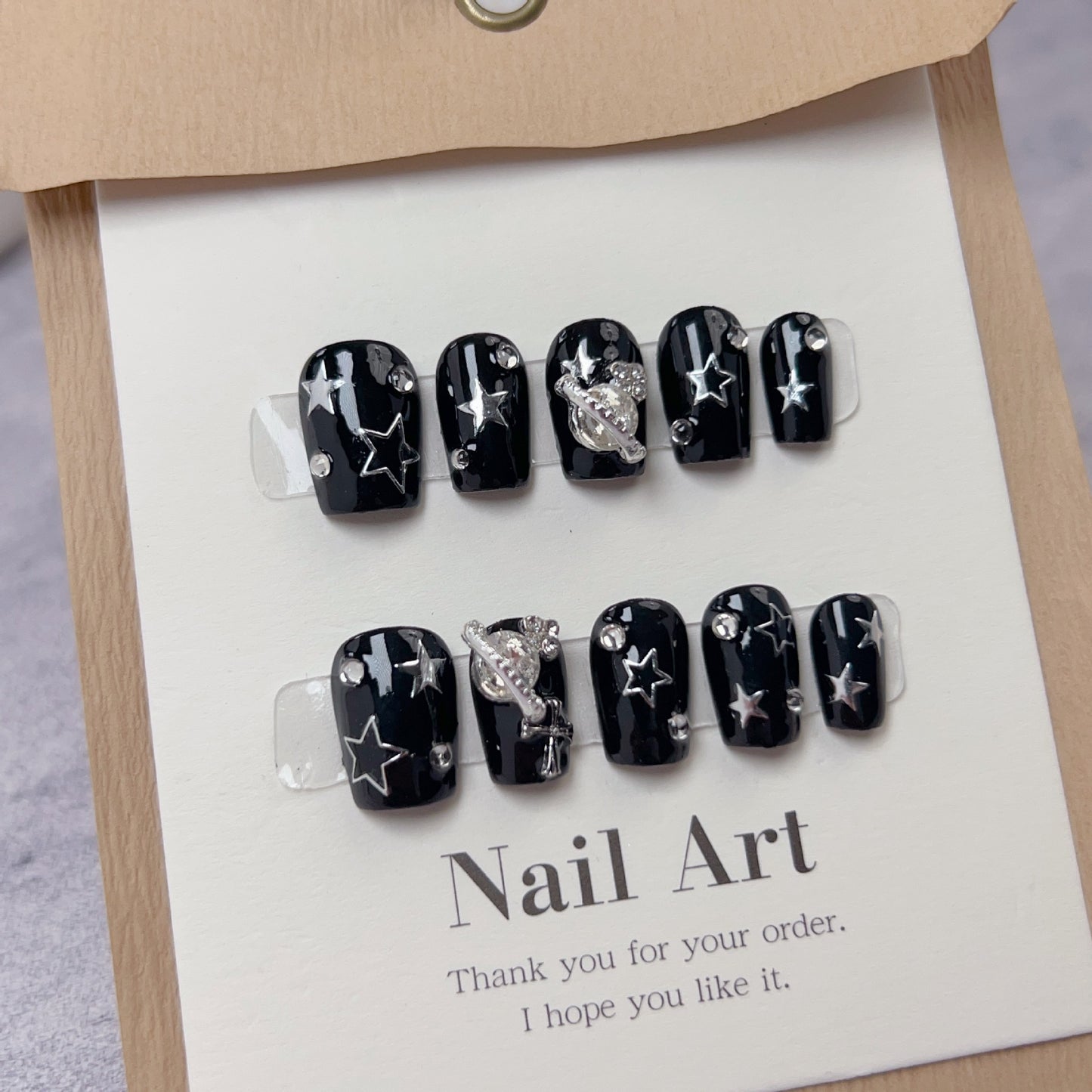 Handmade cool black star nail piece press on nail