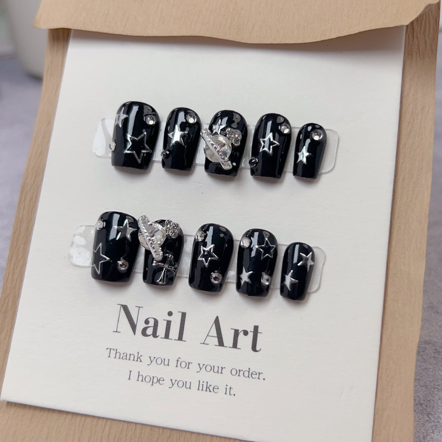 Handmade cool black star nail piece press on nail