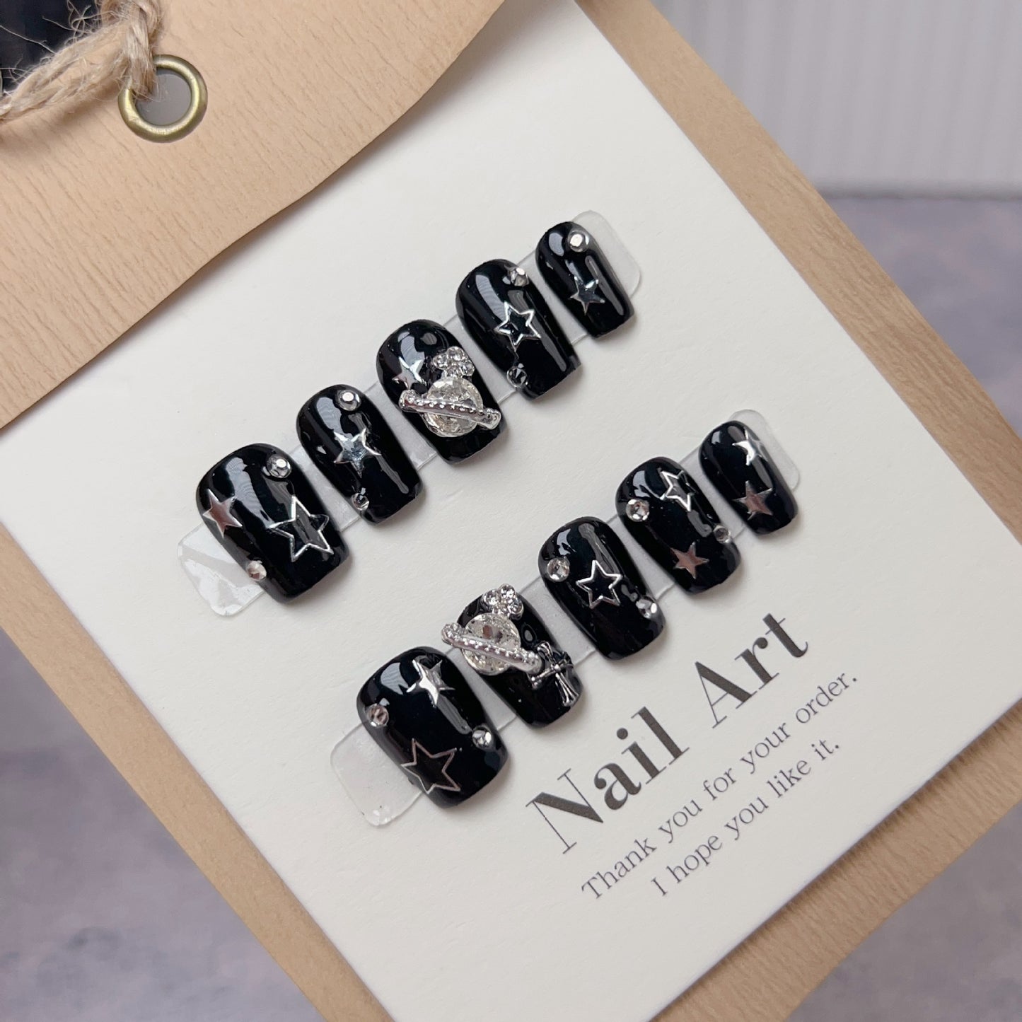 Handmade cool black star nail piece press on nail