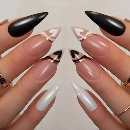 Free Shipping Long pointy heart shape 24pcs press on nails