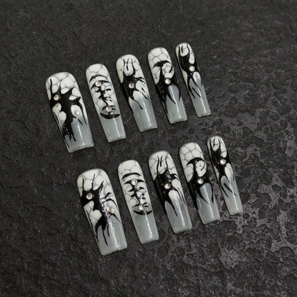 Handmade black white color mesh pattern press on nails