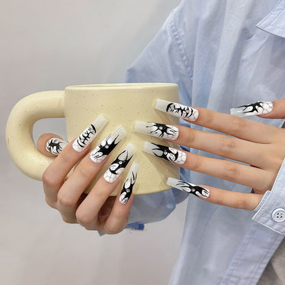 Handmade black white color mesh pattern press on nails