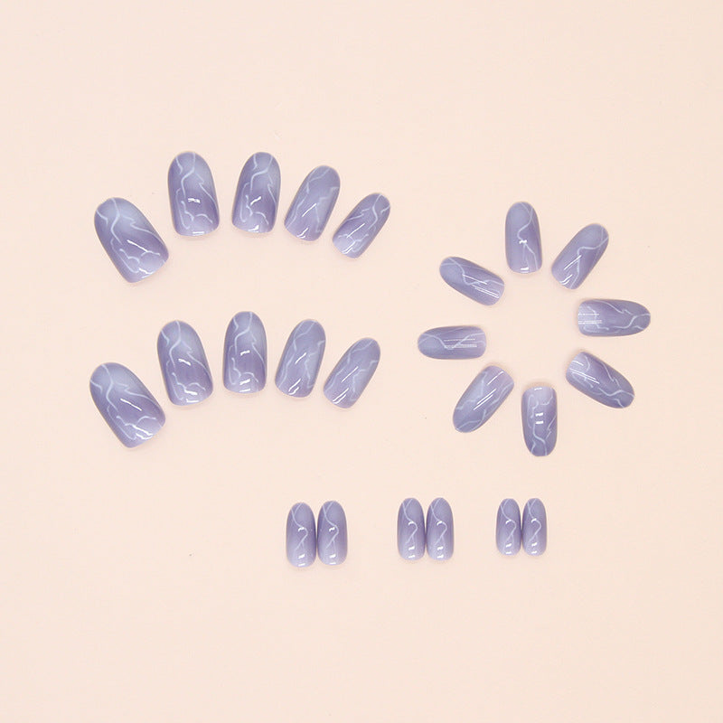 baby blue oval shape medium long 24pcs blooming press on nail