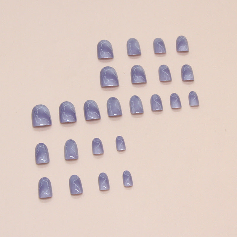 baby blue oval shape medium long 24pcs blooming press on nail