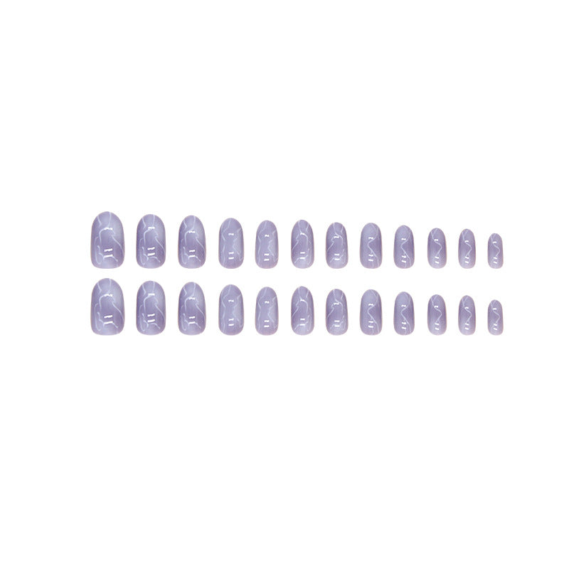 baby blue oval shape medium long 24pcs blooming press on nail