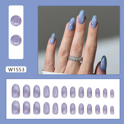 baby blue oval shape medium long 24pcs blooming press on nail