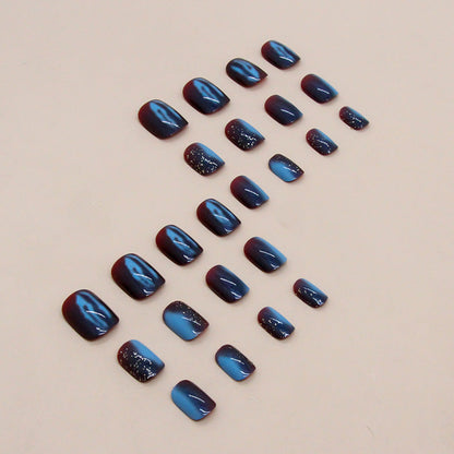 Free Shipping Short Galaxy blue glitter Aurora nails