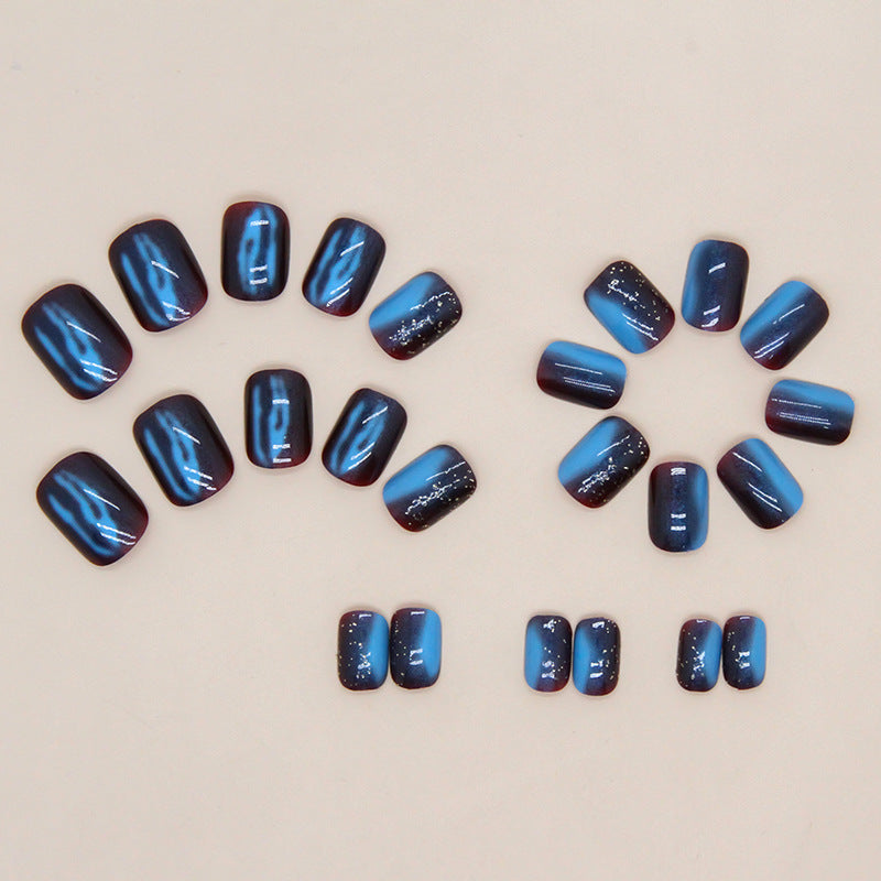 Free Shipping Short Galaxy blue glitter Aurora nails