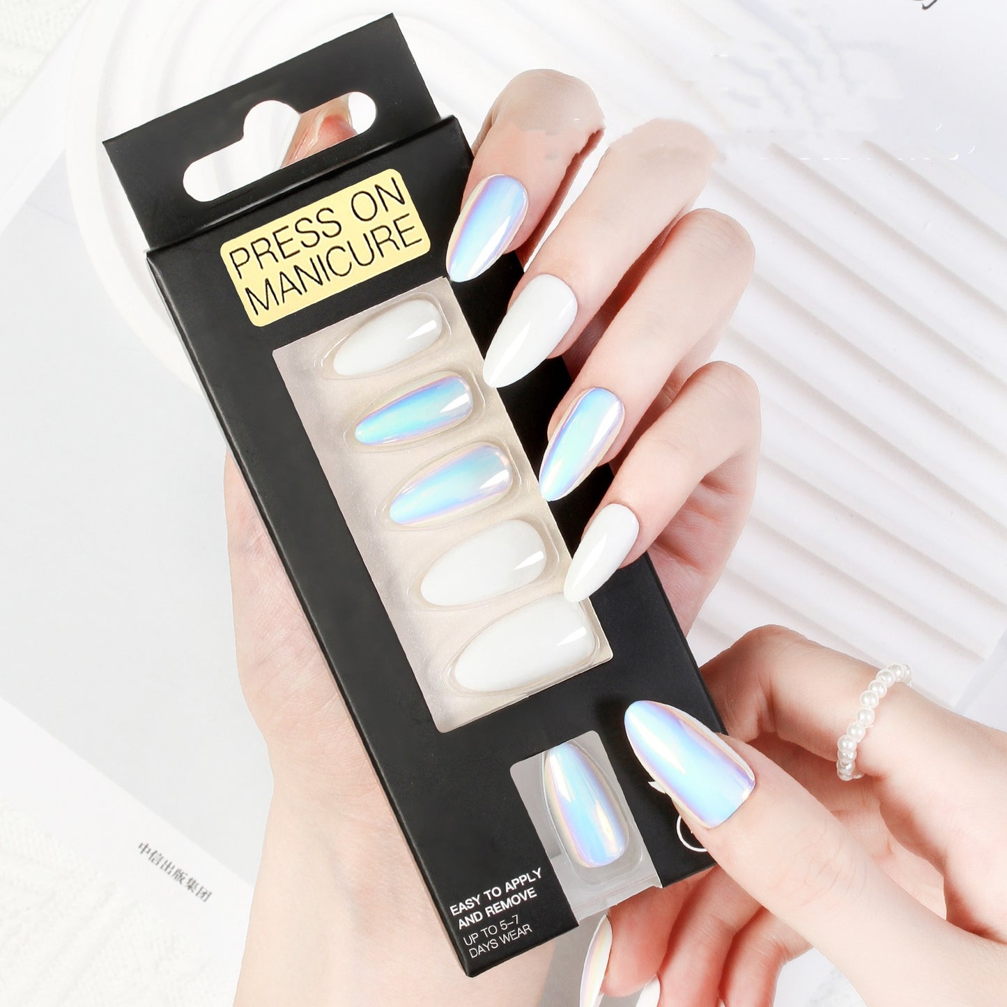 24pcs Almond nail press on nails with French tips