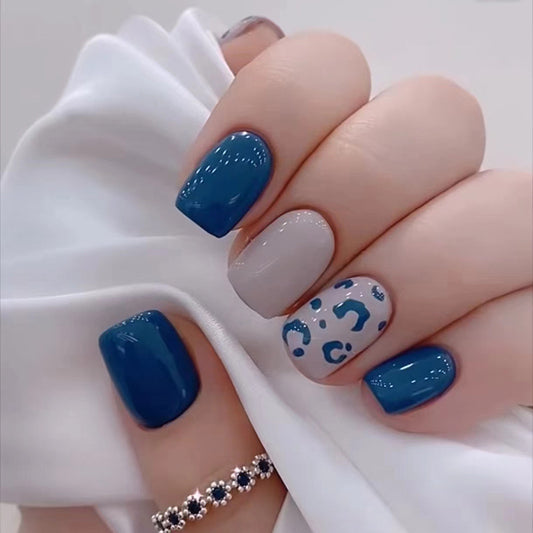 Leopard print fake nail short square wear nail removable jumping color nail