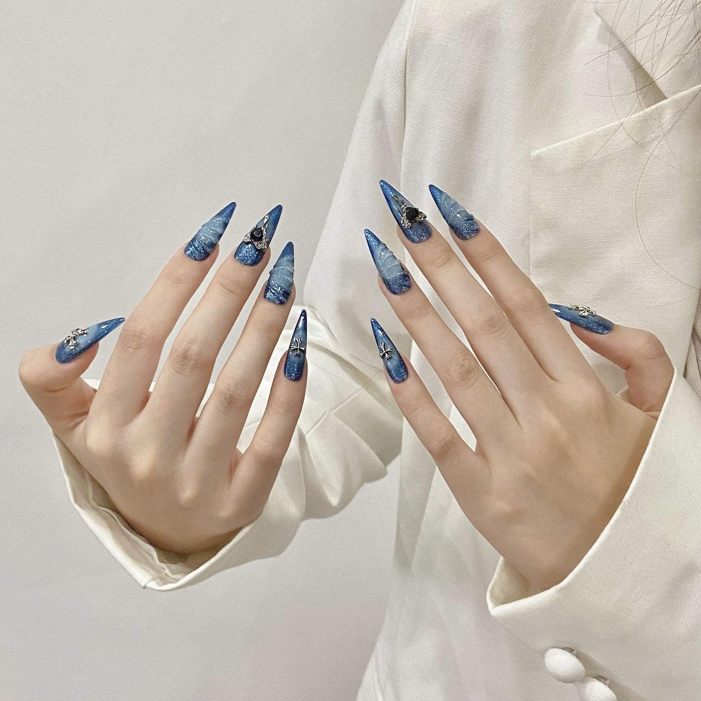 Temperament blue ocean nail art fake nail Plastic nails