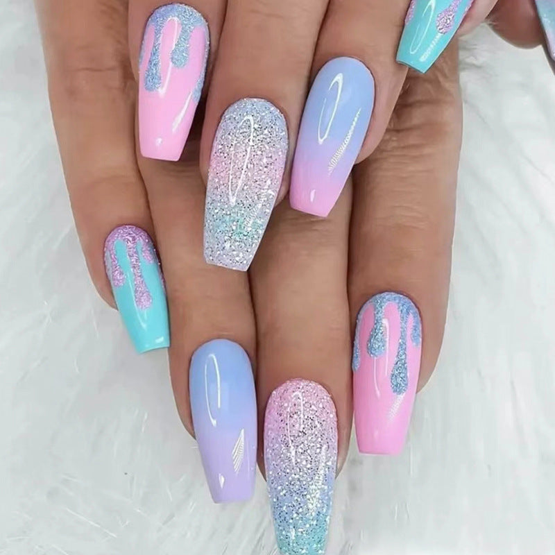 Free Shipping Pink and Blue Sparkling Cute Fake Nail