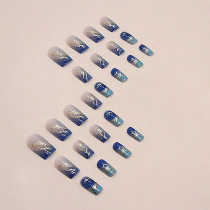 Free Shipping Mid length cool blue halo dyed nails