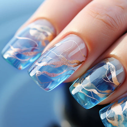 Free Shipping Mid length cool blue halo dyed nails