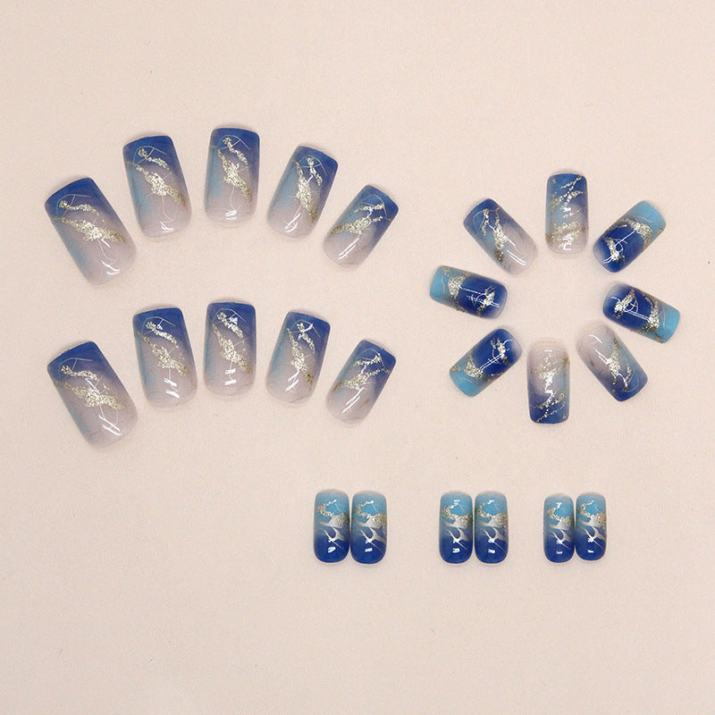 Free Shipping Mid length cool blue halo dyed nails