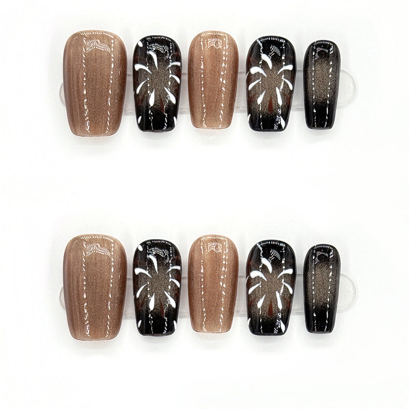 Hot-selling fireworks cat's eye brown black two-color set nail salon fake nails