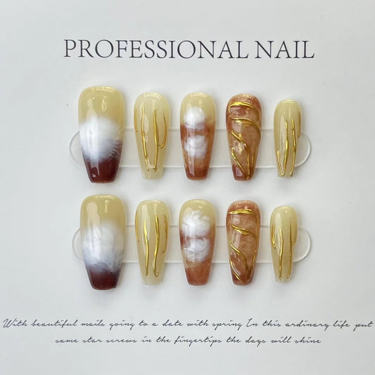 Brown plaster smudge oil painting texture frosted nail  personalized nails