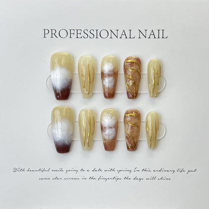 Brown plaster smudge oil painting texture frosted nail  personalized nails