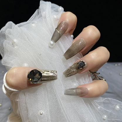 Gradient champagne high-end T shape press on nails