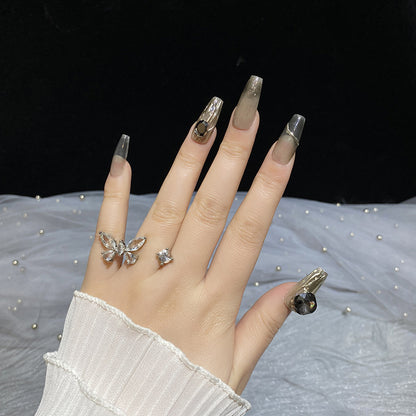 Gradient champagne high-end T shape press on nails