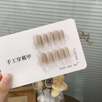 Handmade transparent nude gradient butterfly cat's eye press on nails